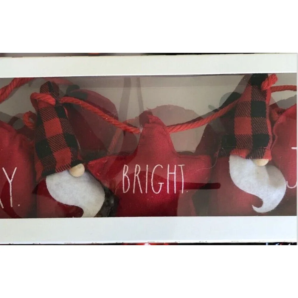 Rae Dunn Christmas Merry Bright Joyful Gnomes Mantle Garland Red Plaid 72